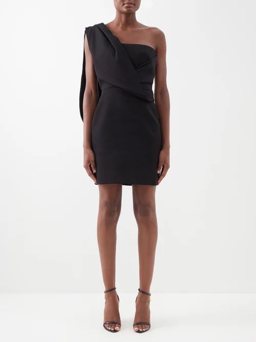 Asymmetric Crepe Mini Dress - Womens - Black