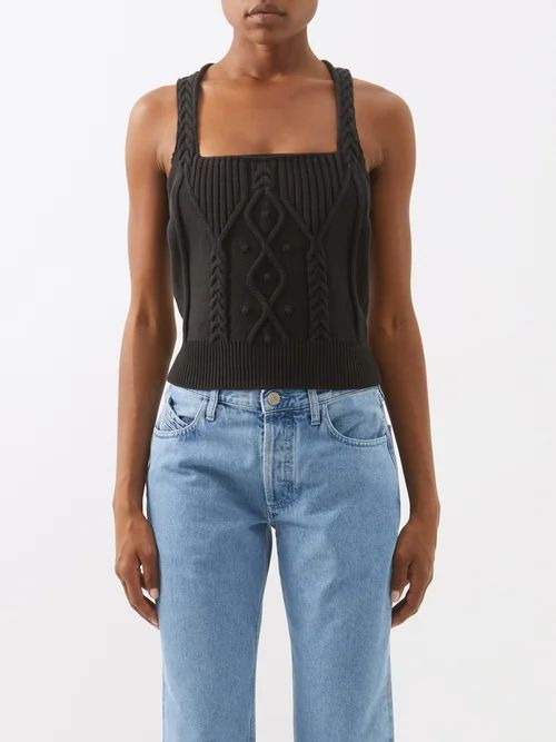 Sofia Cable-knit Cotton-blend Tank Top - Womens - Black
