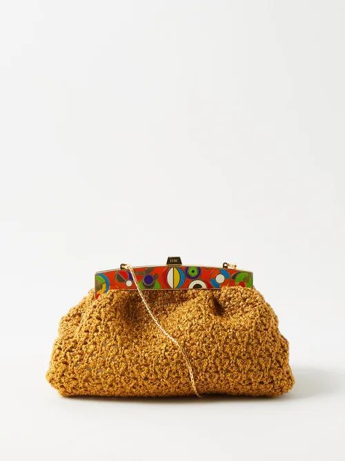 Funfetti Enamelled Knit Clutch Bag - Womens - Beige Multi