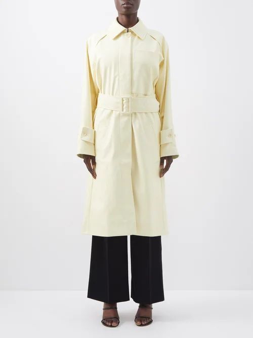 Faux Leather Trench Coat - Womens - Pale Yellow