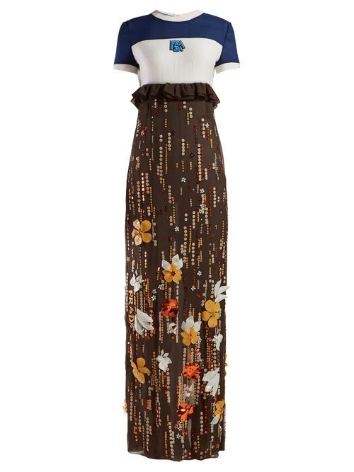 Sequinned Silk-chiffon Gown - Womens - Brown Multi