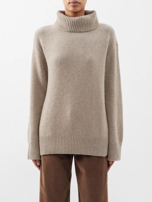 Holly Roll-neck Cashmere Sweater - Womens - Light Beige