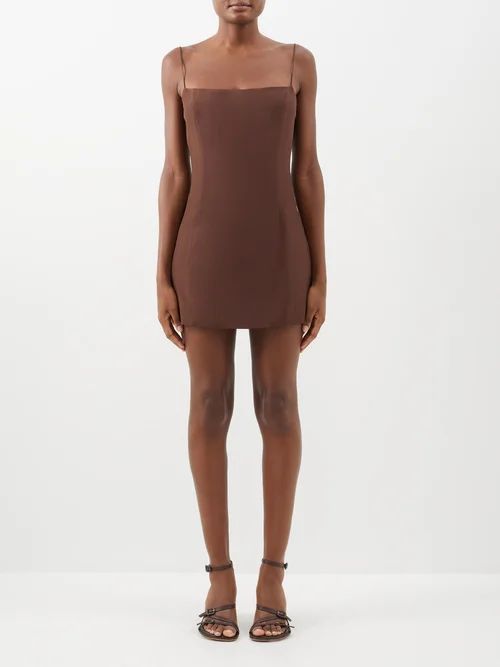 Toyama Silk-twill Mini Dress - Womens - Brown
