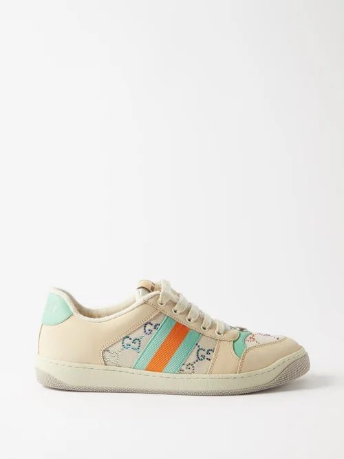 Screener Gg-logo Leather And Mesh Trainers - Womens - Multi