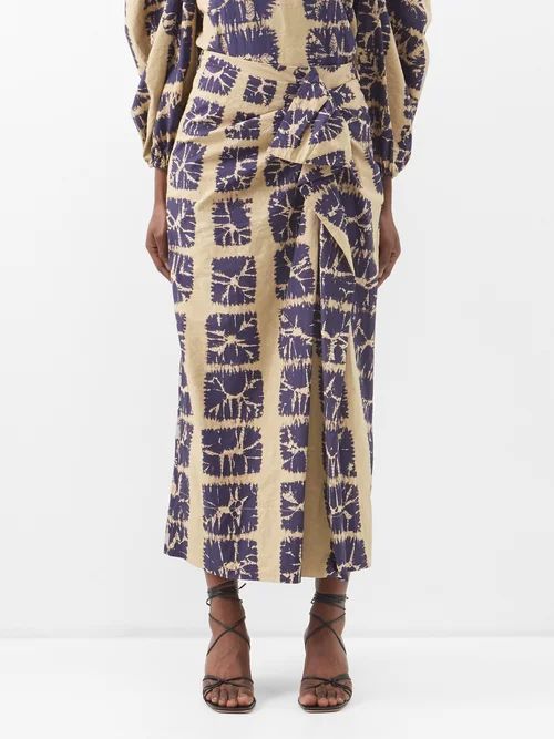 Ember Shibori-dyed Cotton Midi Skirt - Womens - Navy Multi