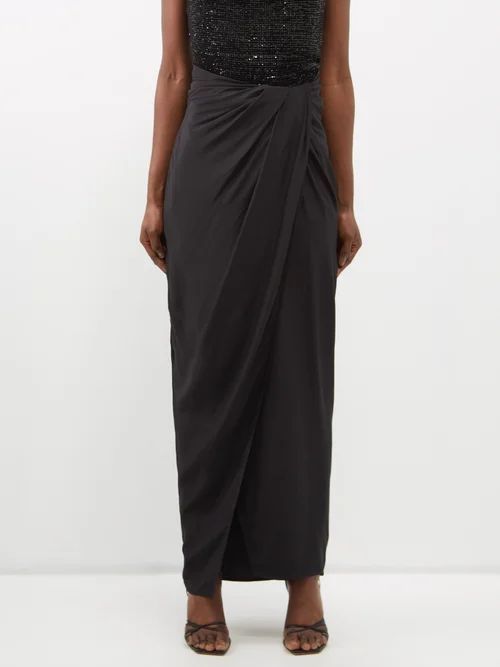 Paitav High-rise Silk Wrap Maxi Skirt - Womens - Black