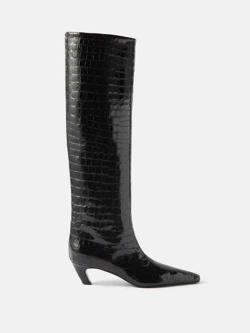 Davis 50 Croc-embossed Leather Knee-high Boots - Womens - Black