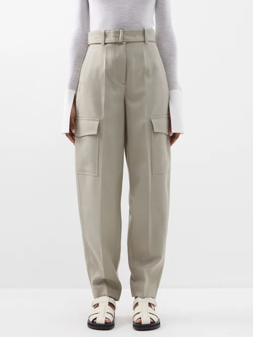 Flap-pocket Twill Tailored Trousers - Womens - Dark Beige