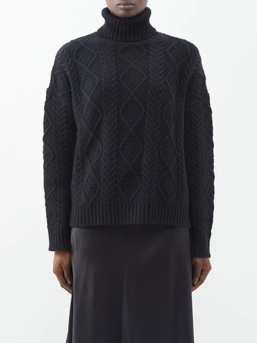 Zoya Cable-knit Cashmere Roll-neck Sweater - Womens - Black