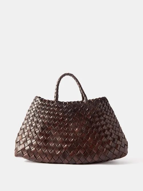 Santa Croce Small Woven-leather Tote Bag - Womens - Dark Brown