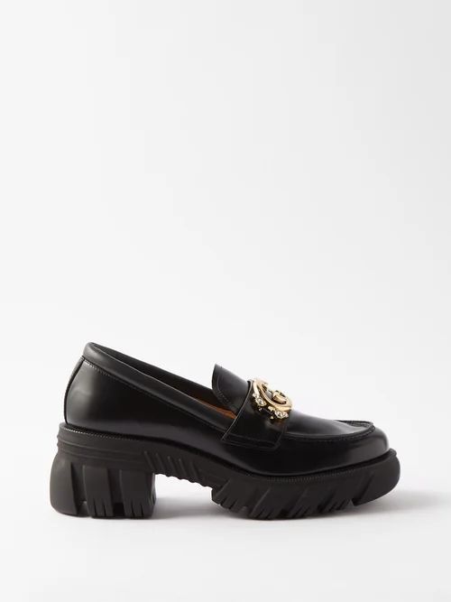 Crystal Gg Leather Chunky Loafers - Womens - Black