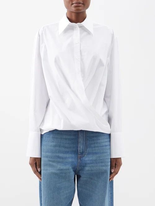 Wrap-front Cotton-poplin Shirt - Womens - White