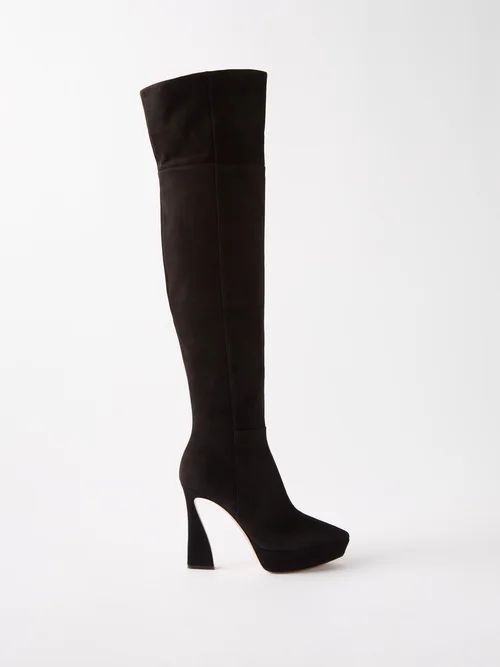 Flared-heel 85 Suede Over-the-knee Boots - Womens - Black