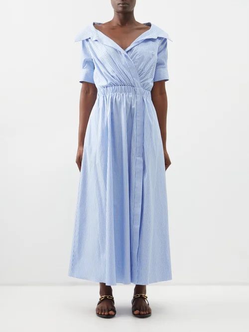 Lydia Striped Cotton-poplin Midi Dress - Womens - Blue Stripe