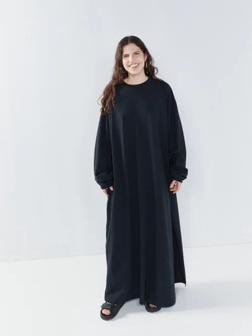 Recycled-yarn Cotton-blend Maxi T-shirt Dress - Womens - Black