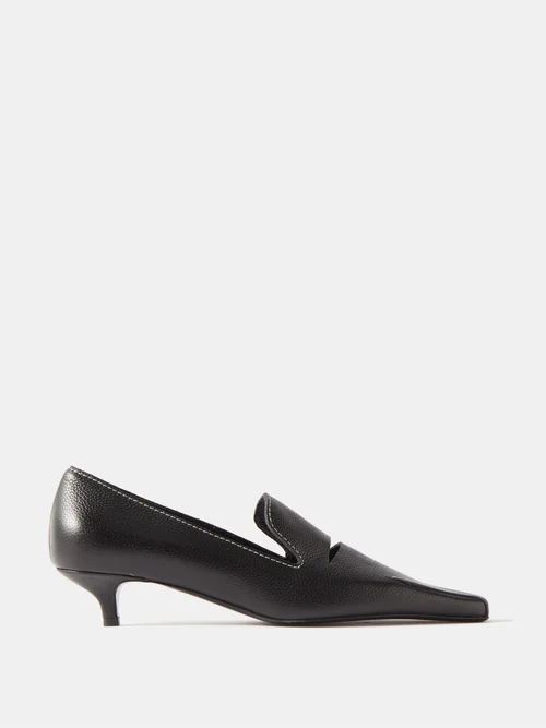 Topstitched Leather Kitten-heel Pumps - Womens - Black