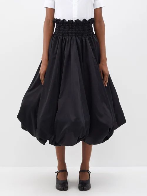 High-rise Bubble-hem Satin Midi Skirt - Womens - Black