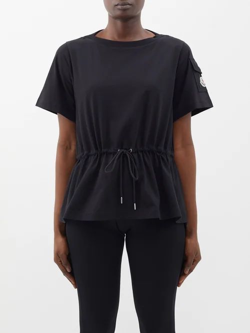 Drawstring-waist Cotton-jersey T-shirt - Womens - Black