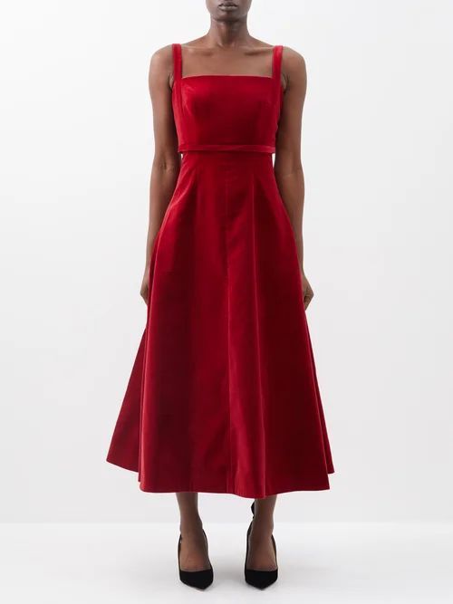 Felipe Cotton-velvet Dress - Womens - Dark Red