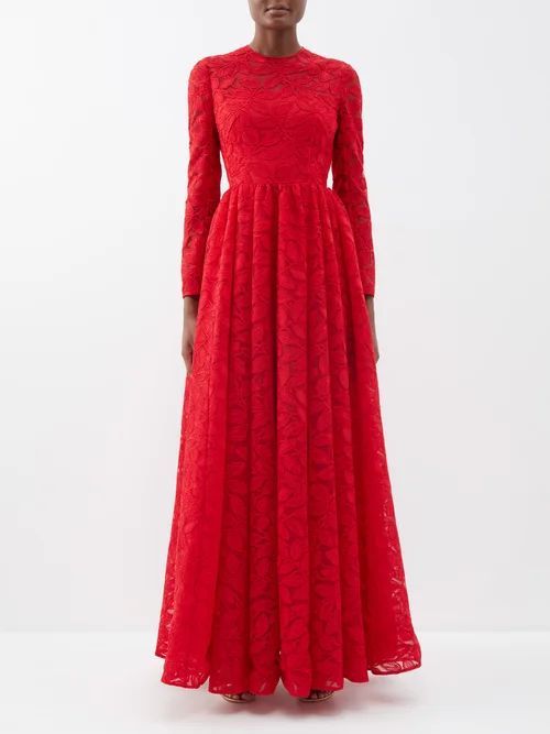 Annette Embroidered Organza Gown - Womens - Red