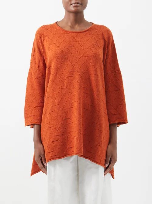 Geometric-jacquard Cashmere Sweater - Womens - Orange