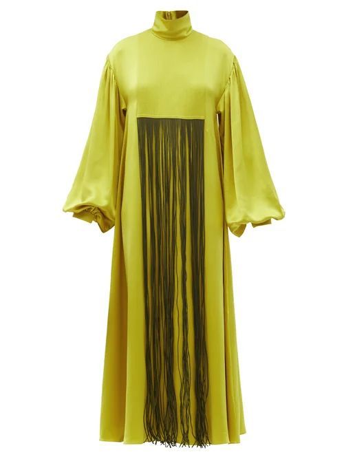 Zina Fringed Silk-satin Dress - Womens - Yellow/black