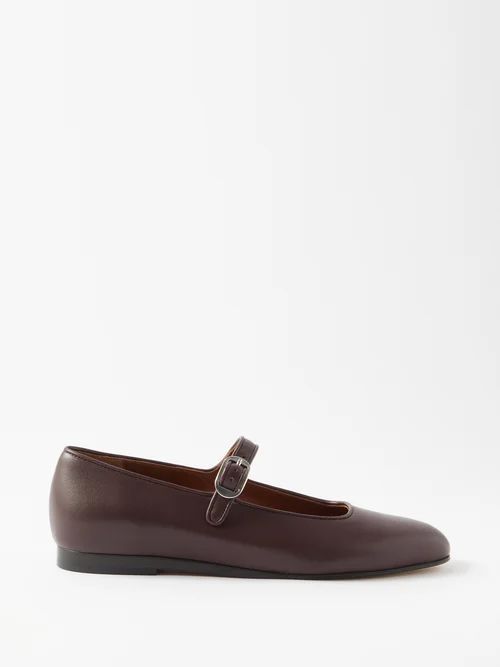 Leather Mary Jane Ballet Flats - Womens - Burgundy