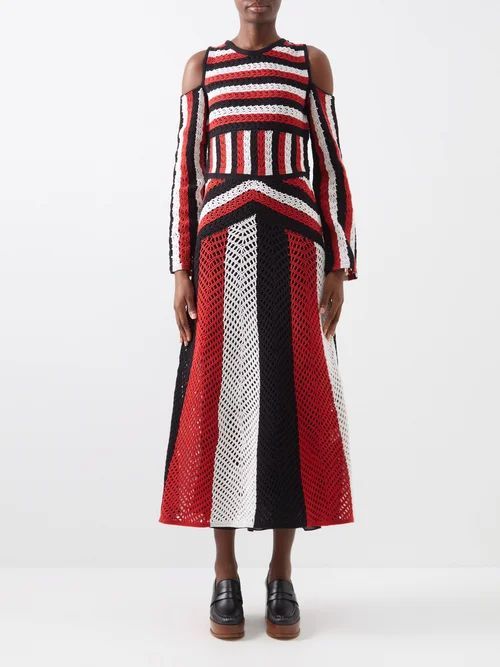 Carr Cutout-shoulder Macramé-knitted Merino Dress - Womens - Red Multi