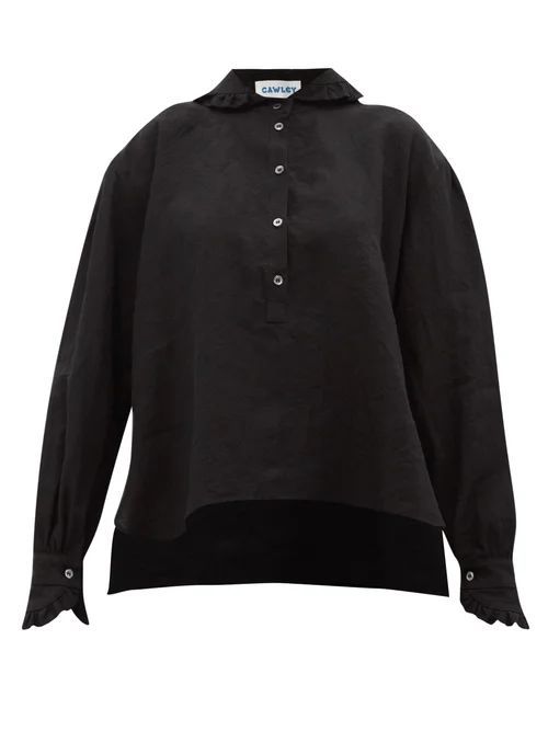 Lydbrook Ruffle-trimmed Crinkled-linen Shirt - Womens - Black