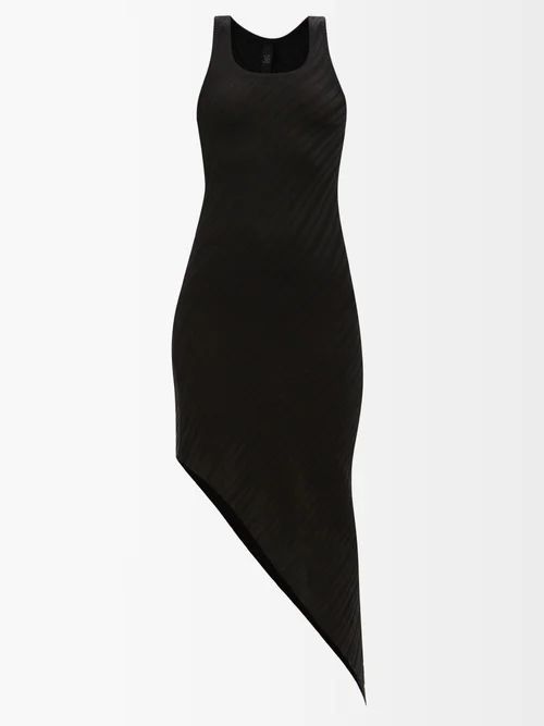 Alic Diagonal-jacquard Asymmetric Silk Dress - Womens - Black