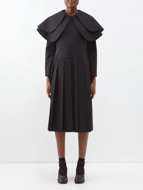 Double-collar Pleated Twill Dress - Womens - Black