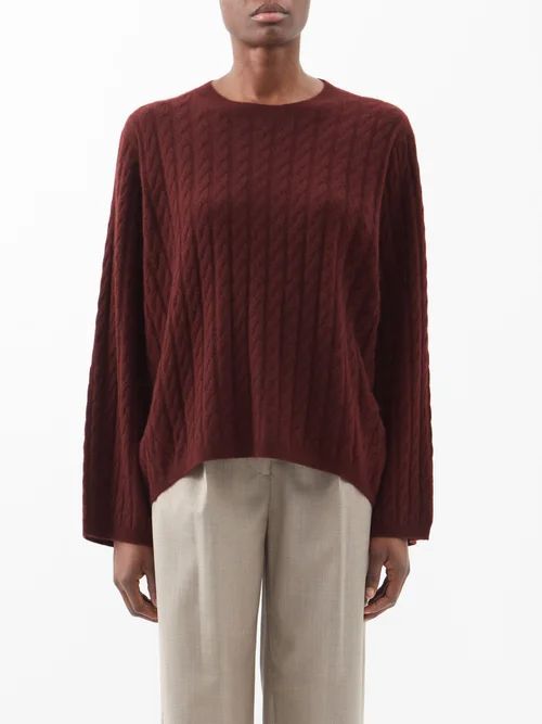 Cable-knit Cashmere Sweater - Womens - Burgundy