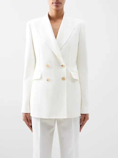 Angela Double-breasted Wool Suit Jacket - Womens - Ivory