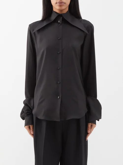 Ace Exaggerated-collar Silk-satin Shirt - Womens - Black