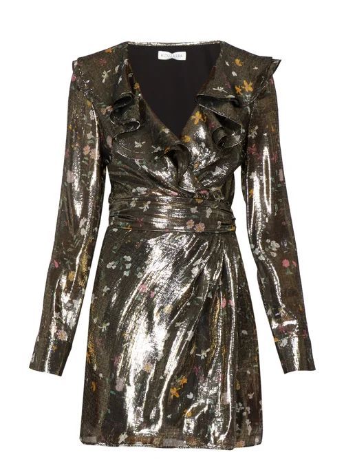 Lennox Floral-print Silk-blend Lamé Mini Dress - Womens - Gold Multi