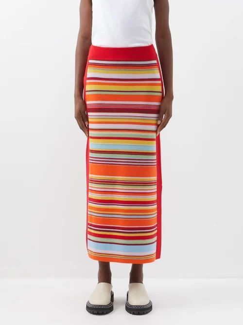 Alexandra Striped Wool Midi Skirt - Womens - Multi Stripe