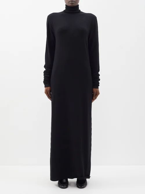 Alicia Exaggerated-sleeve Wool Maxi Dress - Womens - Black