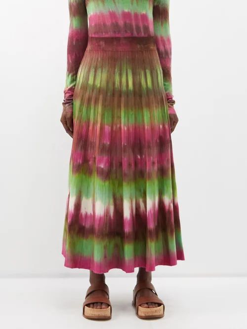 Ella Tie-dyed Cashmere-blend Midi Skirt - Womens - Purple Multi