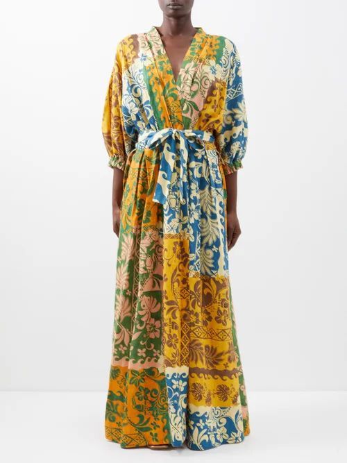 Archie Patchwork-print Linen Maxi Dress - Womens - Multi