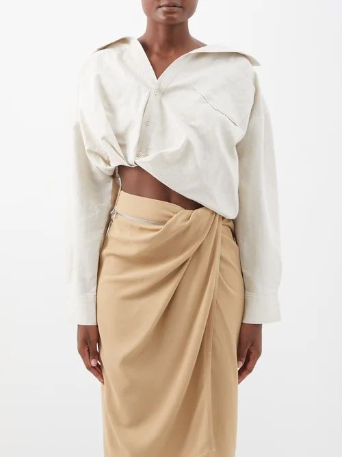 Mejan Asymmetric-hem Cotton-blend Shirt - Womens - Light Beige