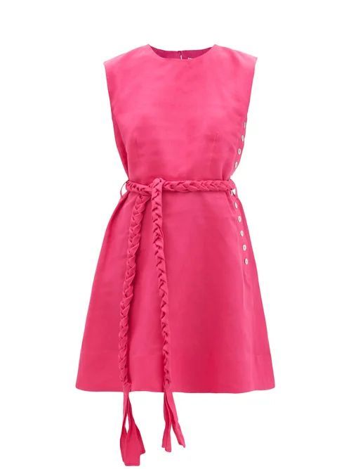 Pandora Buttoned Linen Mini Dress - Womens - Pink