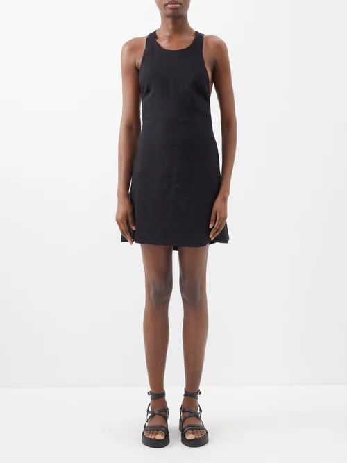 Elena Cutout Linen Mini Dress - Womens - Black