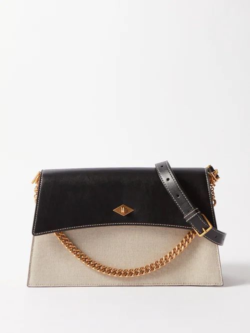 Roma Linen And Faux-leather Cross-body Bag - Womens - Black Beige