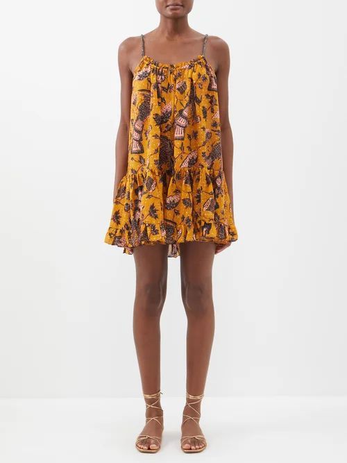 Trula Floral-print Cotton-blend Mini Dress - Womens - Orange Print