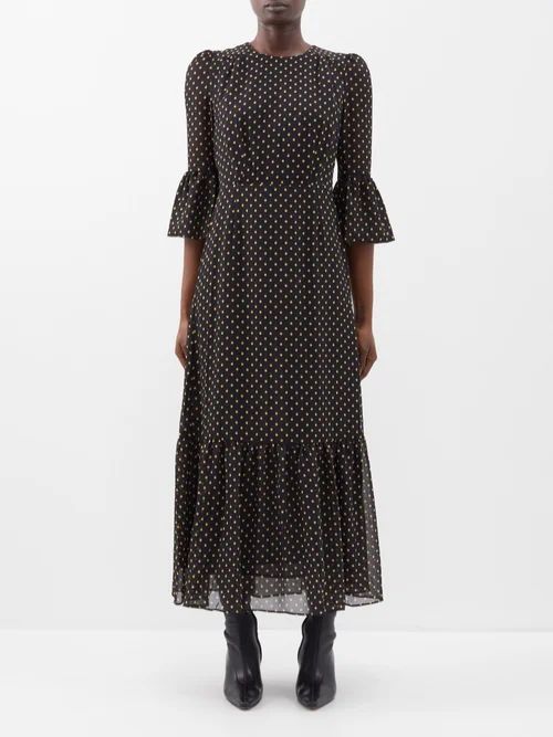 The Tibi Polka-dot Faille Maxi Dress - Womens - Black Cream