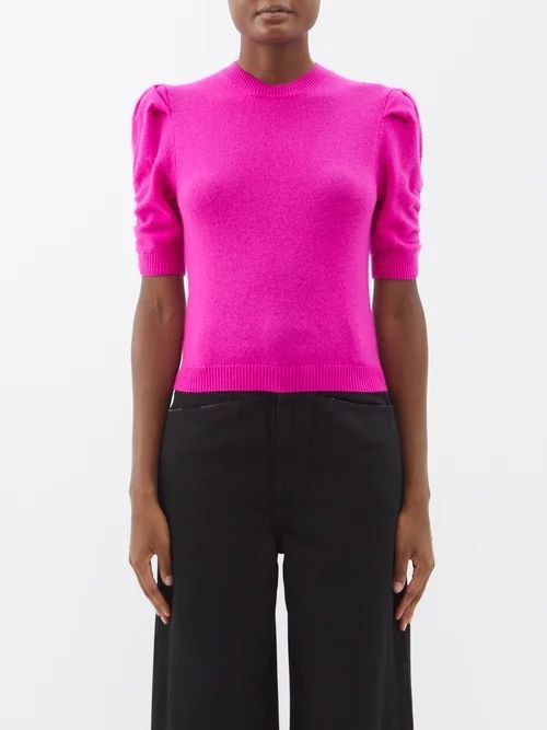 Ruched Sleeve Cashmere Sweater - Womens - Pink