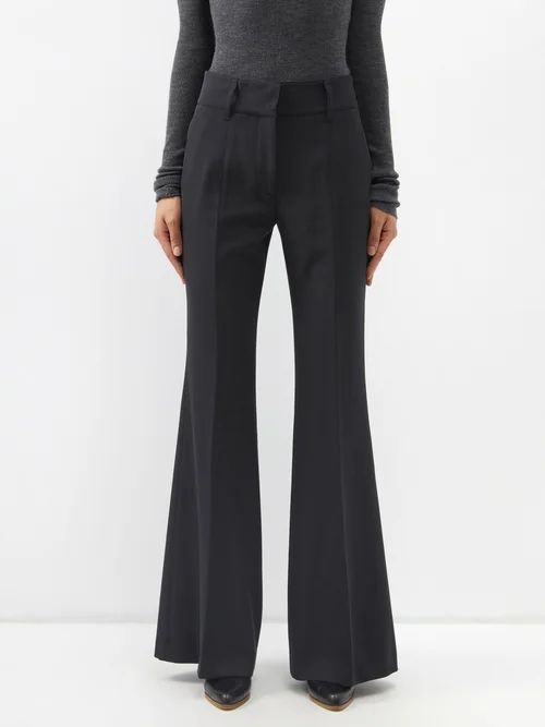 Rhein Wool-twill Flared Suit Trousers - Womens - Charcoal