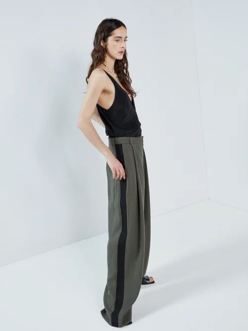 Stripe Side Tailored Trousers - Womens - Khaki