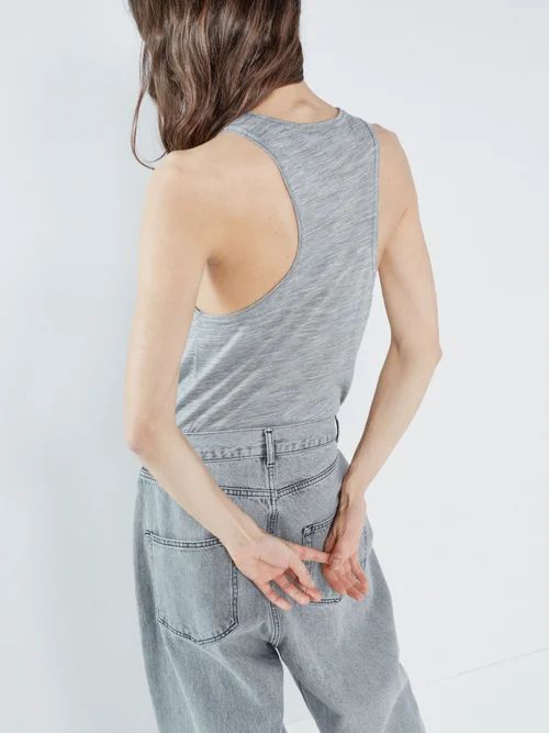 Racer-back Wool-jersey Tank Top - Womens - Grey Marl