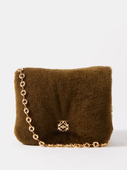 Puffer Goya Shearling Shoulder Bag - Womens - Khaki